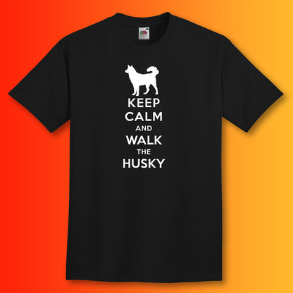 Keep Calm and Walk The Husky T-Shirt Black