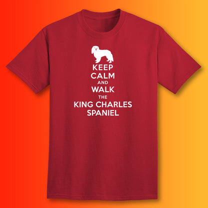 Keep Calm and Walk The King Charles Spaniel T-Shirt Brick Red