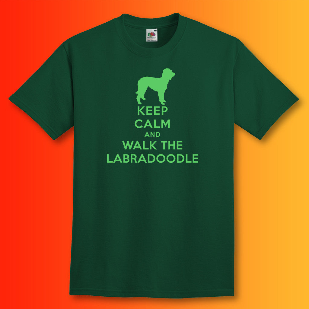 Keep Calm and Walk The Labradoodle T-Shirt Bottle Green