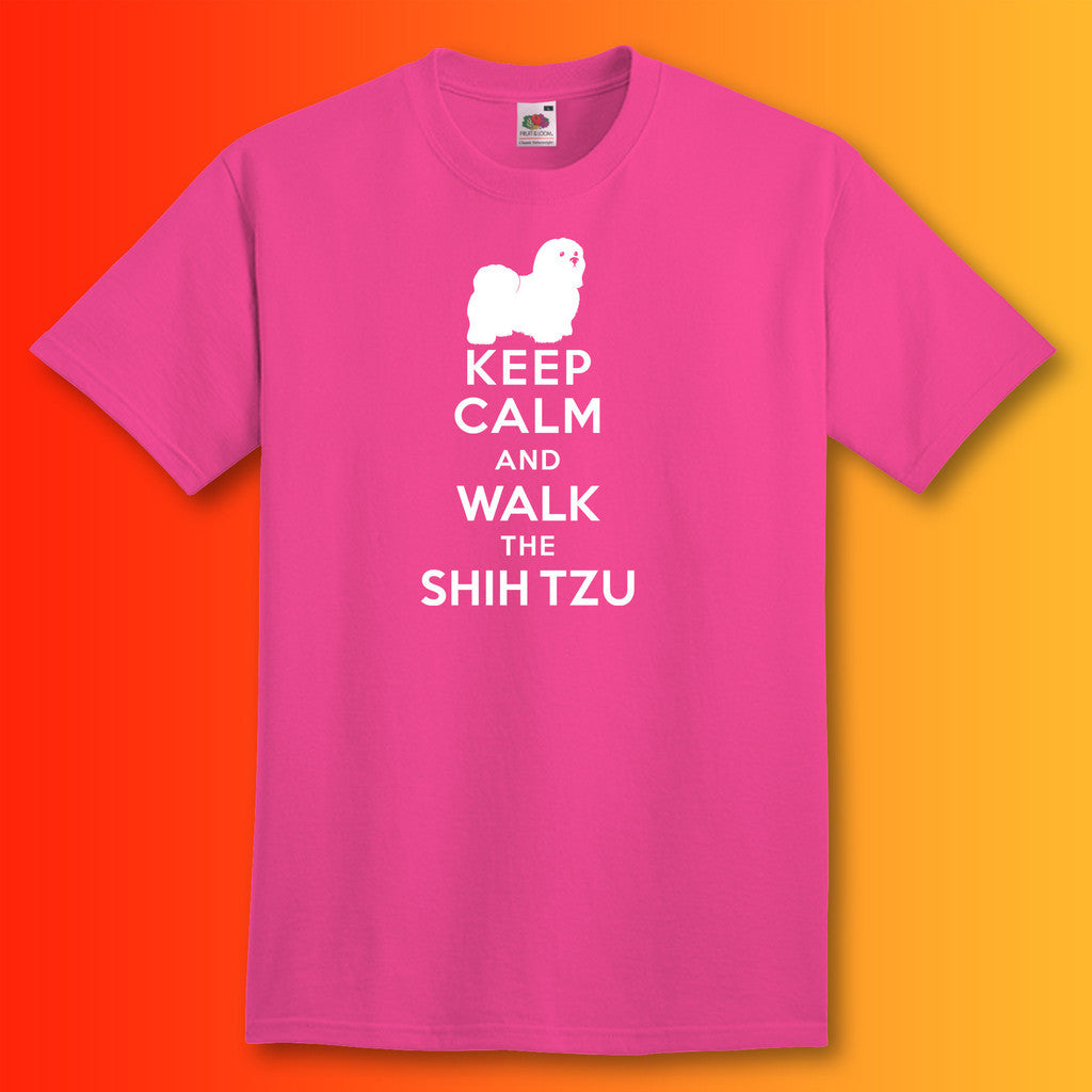 Keep Calm and Walk The Shih Tzu T-Shirt Fuchsia