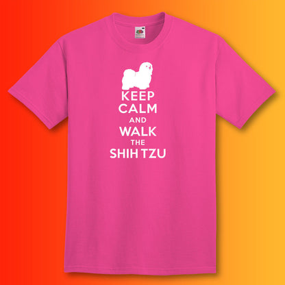 Keep Calm and Walk The Shih Tzu T-Shirt Fuchsia