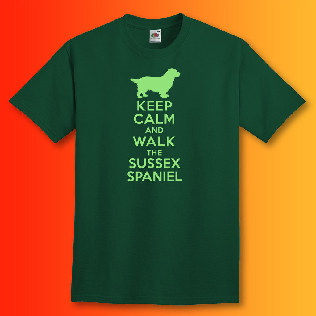 Keep Calm and Walk The Sussex Spaniel T-Shirt Bottle Green
