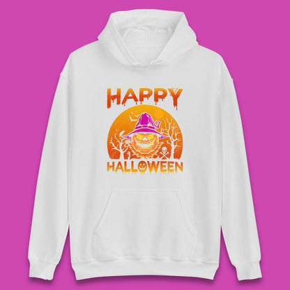 Happy Halloween Monster Pumpkin With Witch Hat Horror Scary Spooky Season Unisex Hoodie