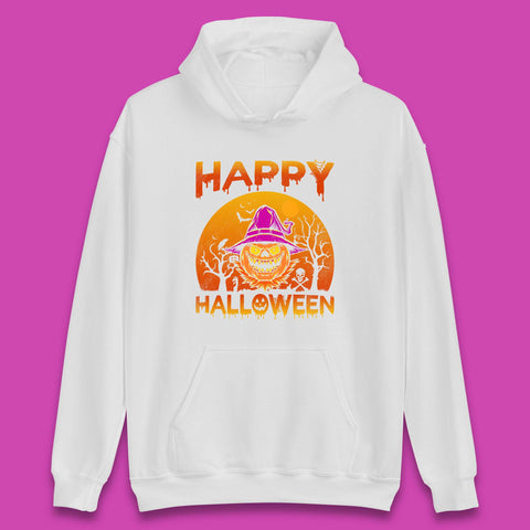 Happy Halloween Monster Pumpkin With Witch Hat Horror Scary Spooky Season Unisex Hoodie