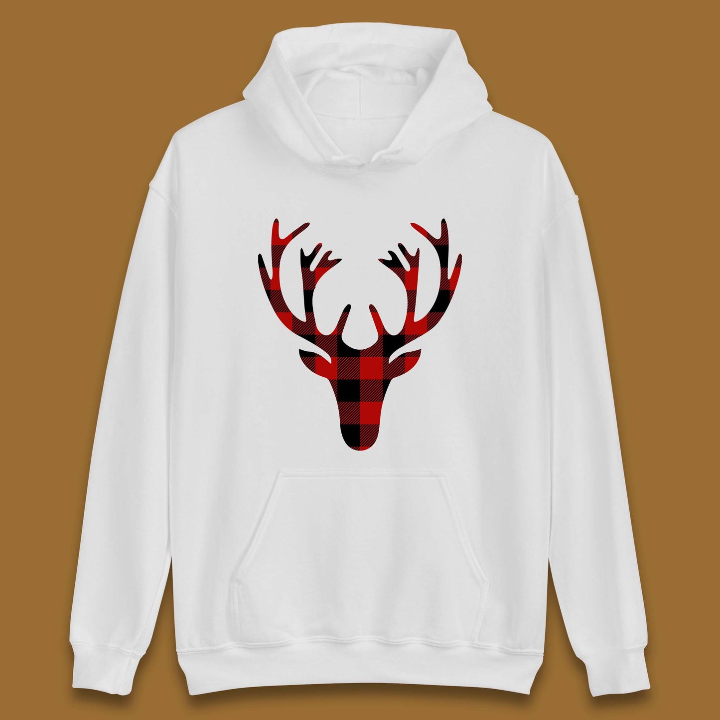 merry christmas buffalo plaid deer head hoodie