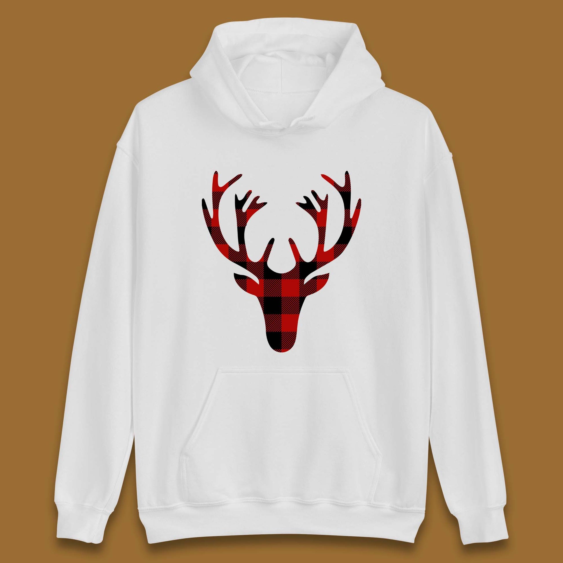 merry christmas buffalo plaid deer head hoodie
