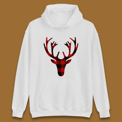 merry christmas buffalo plaid deer head hoodie