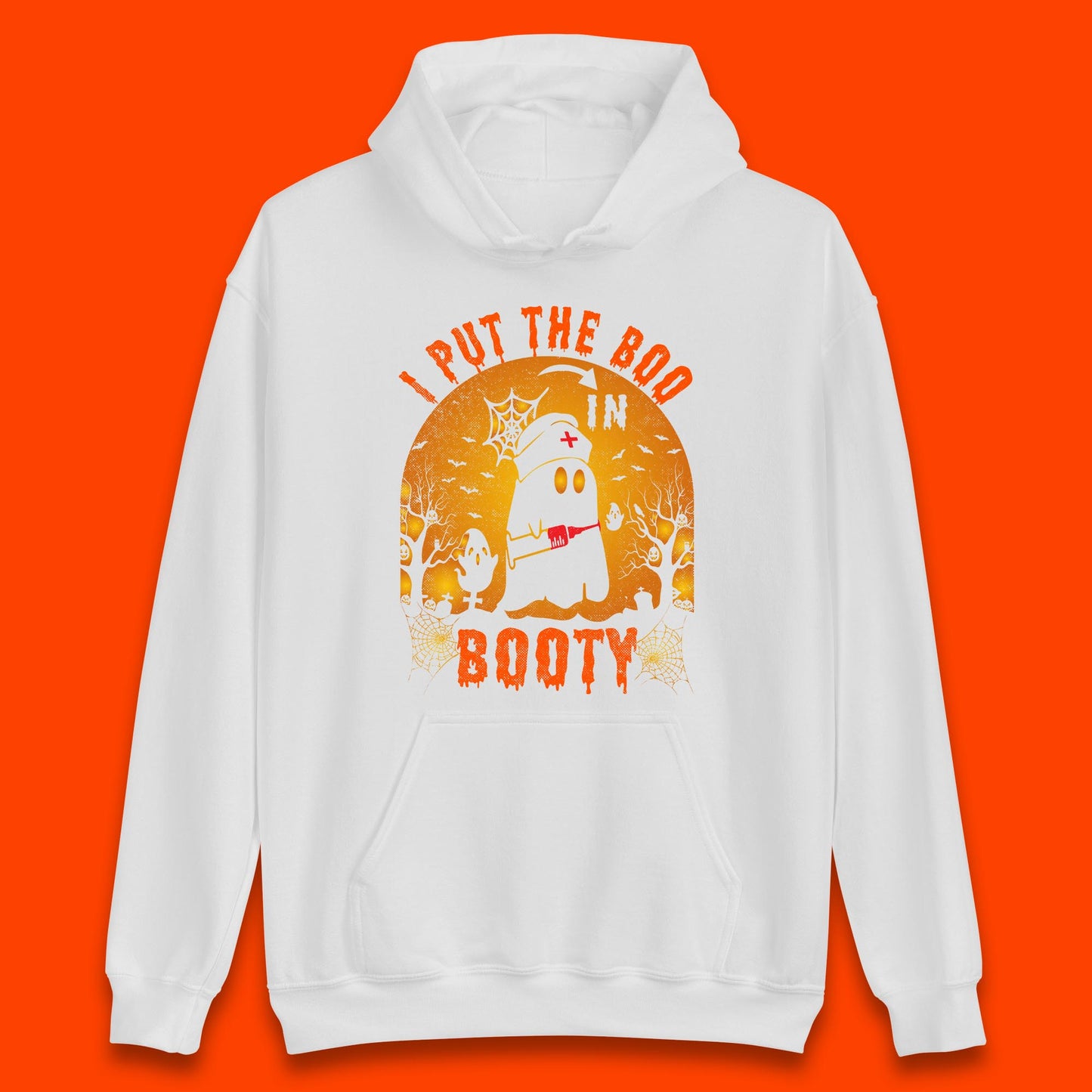 I Put The Boo In Booty Nurse Ghost Syringe Funny Halloween Nursing Boo Ghost Costume Unisex Hoodie