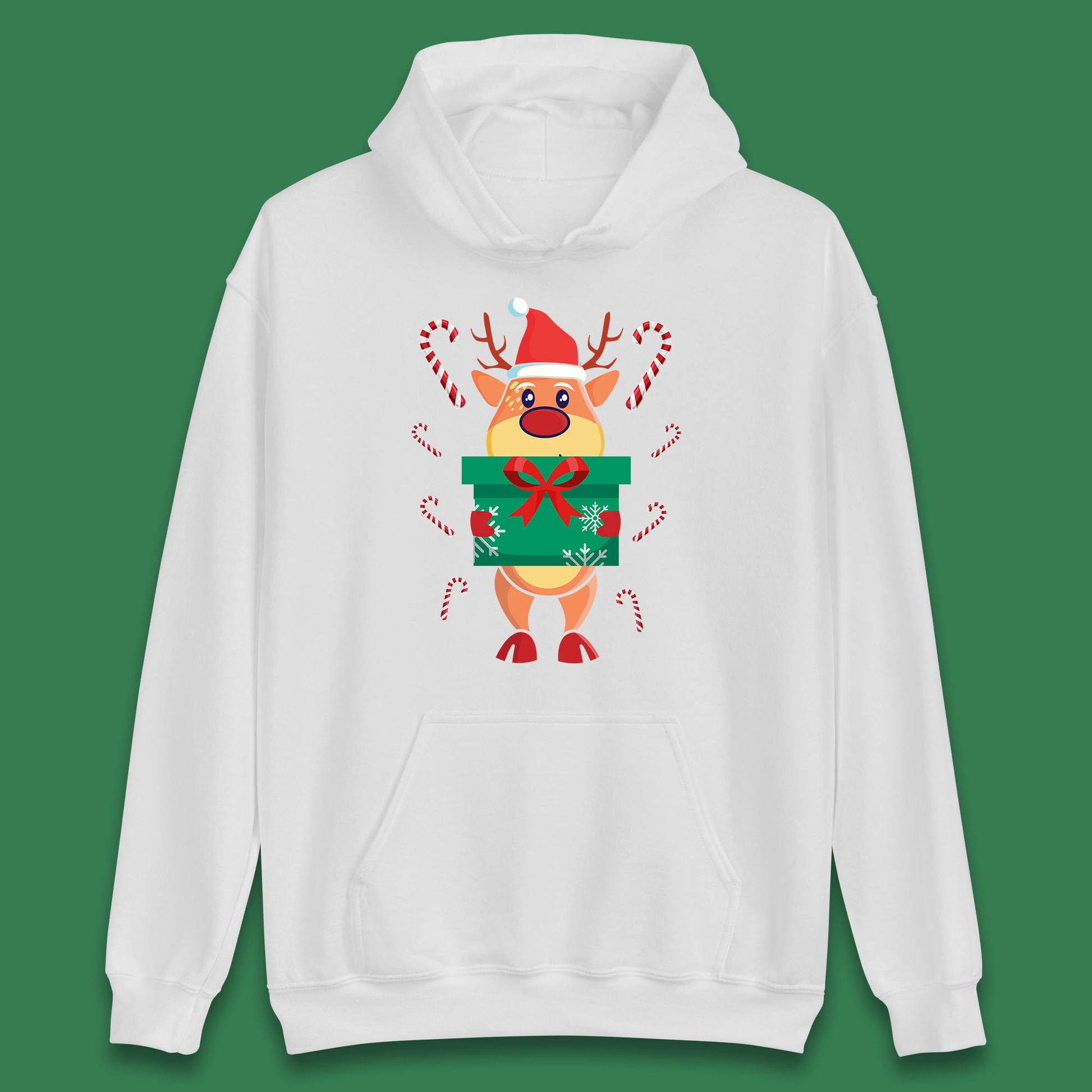 reindeer holding gift christmas hoodie
