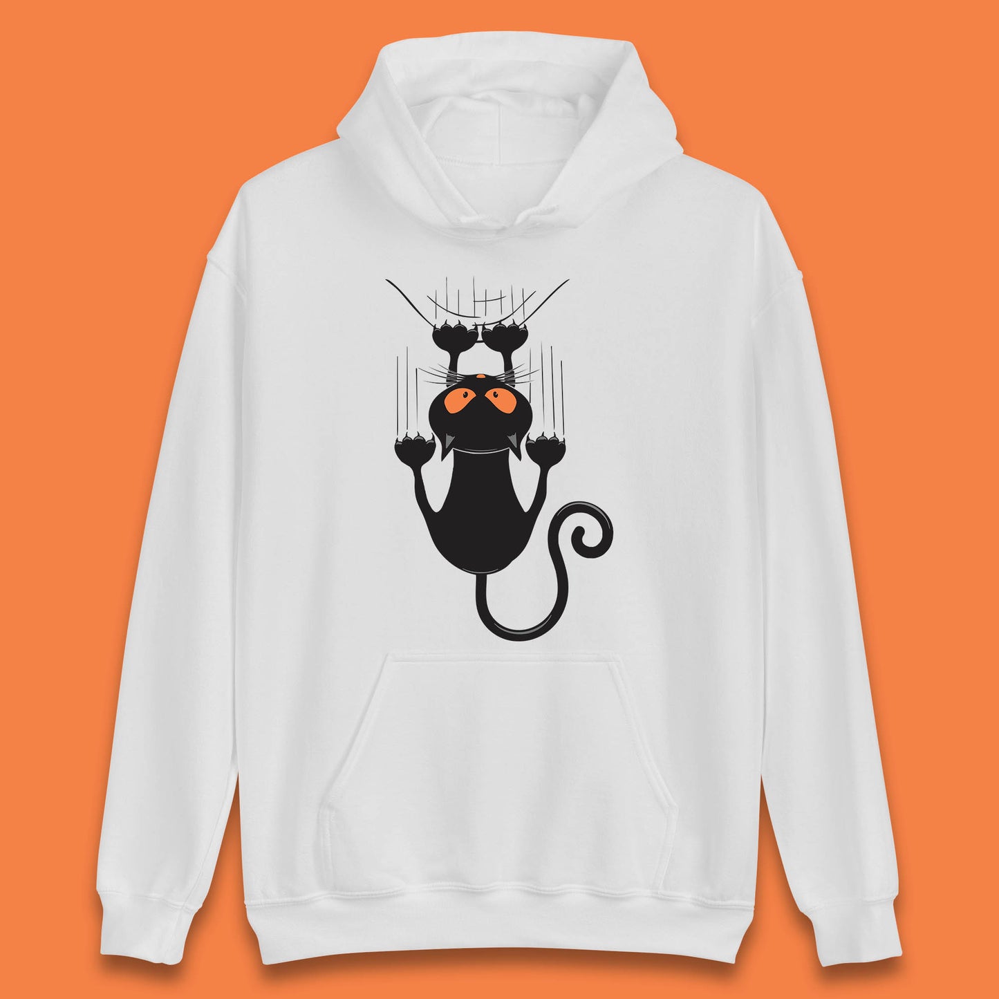 Black Cat Cartoon Scratching Climbing Wall Halloween Horror Scary Black Cat Spooky Season Unisex Hoodie