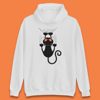 Black Cat Cartoon Scratching Climbing Wall Halloween Horror Scary Black Cat Spooky Season Unisex Hoodie