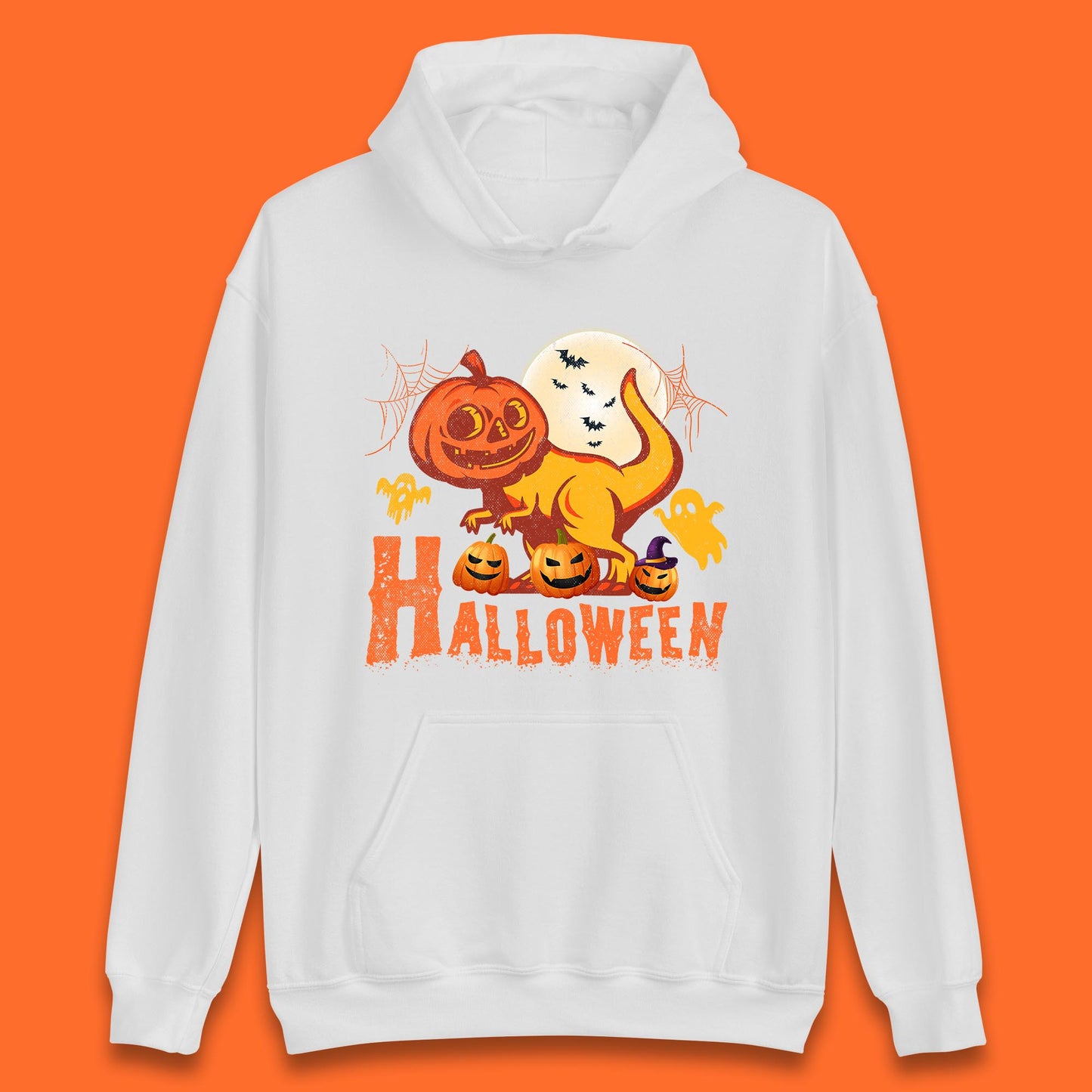 Halloween Dinosaur Jack O Lantern T-Rex Funny Dino Pumpkin Scary Boo and Bats Festive Costume Unisex Hoodie