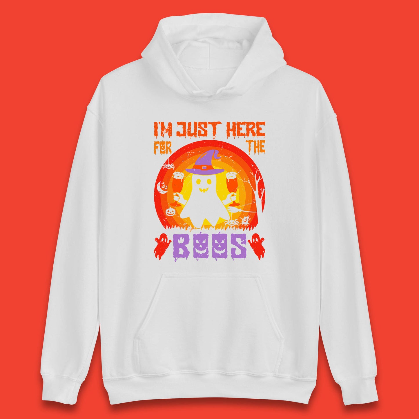 I'm Just Here For The Boos Halloween Boo Ghost Witch Hat Horror Scary Unisex Hoodie