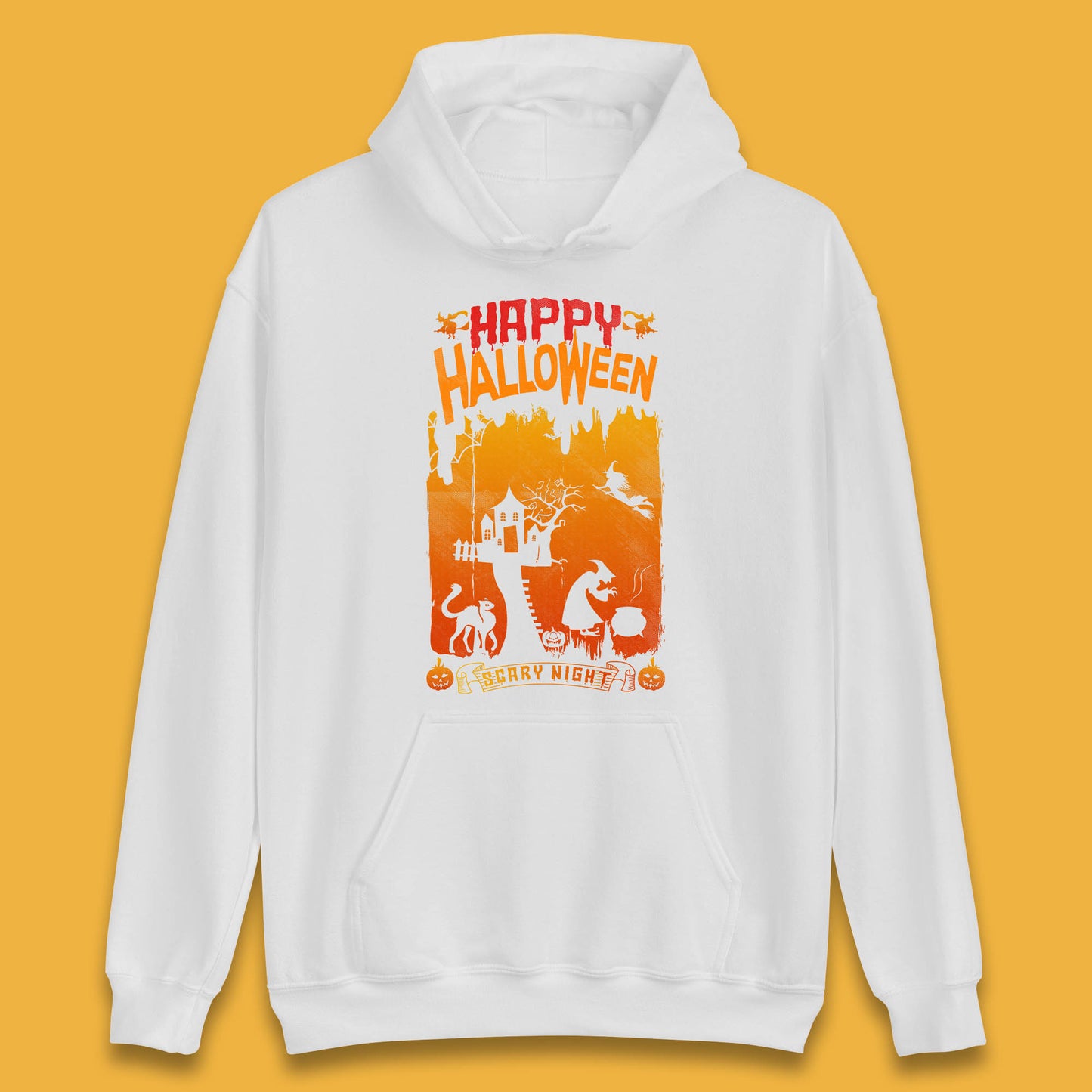 Happy Halloween Horror Hunted House Flying Witch Scary Spooky Night Unisex Hoodie