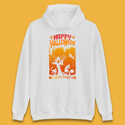 Happy Halloween Horror Hunted House Flying Witch Scary Spooky Night Unisex Hoodie