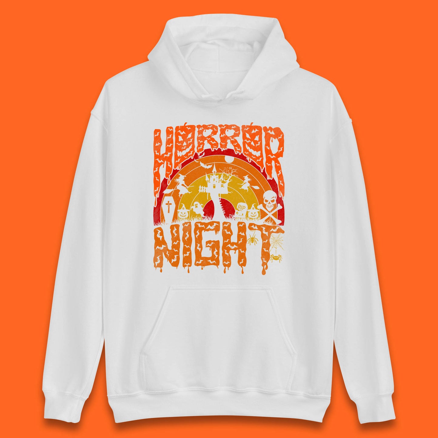 Halloween Horror Night Vintage Rainbow Flying witches Scary Boo Spooky Festive Night Unisex Hoodie