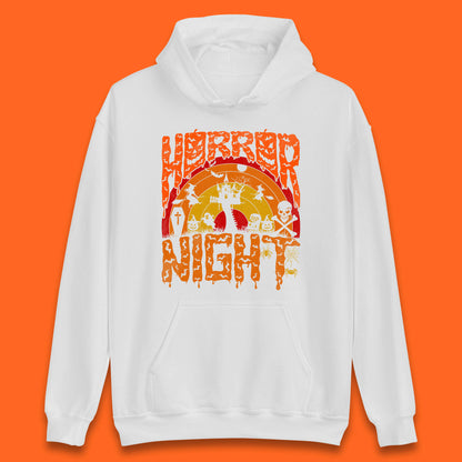 Halloween Horror Night Vintage Rainbow Flying witches Scary Boo Spooky Festive Night Unisex Hoodie
