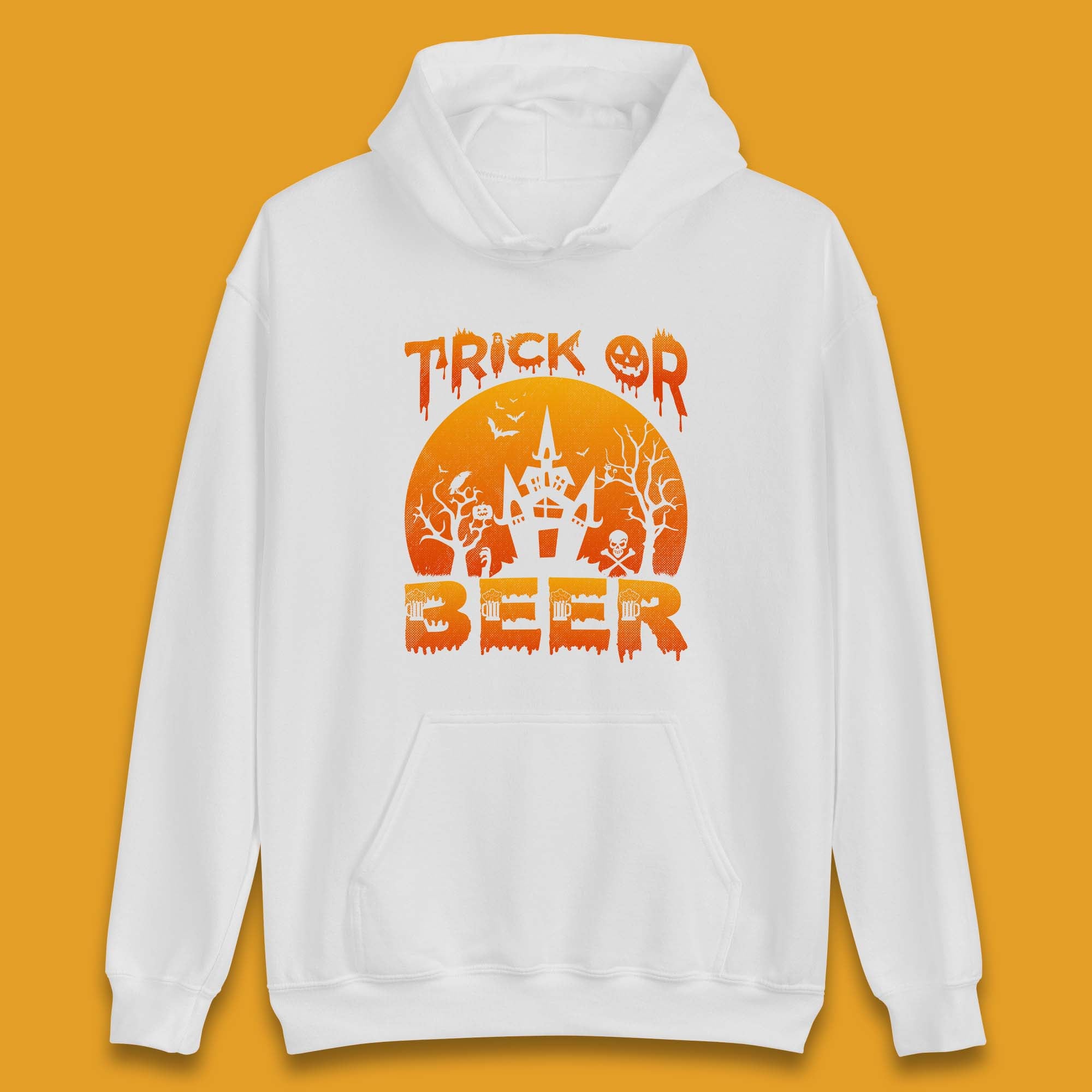 Trick Or Beer Halloween Drinking Beer Lover Horror Haunted House Drinker Halloween Party Unisex Hoodie