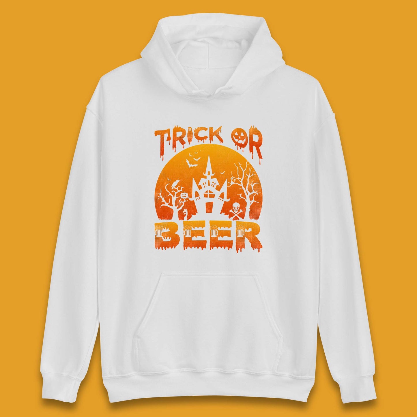 Trick Or Beer Halloween Drinking Beer Lover Horror Haunted House Drinker Halloween Party Unisex Hoodie