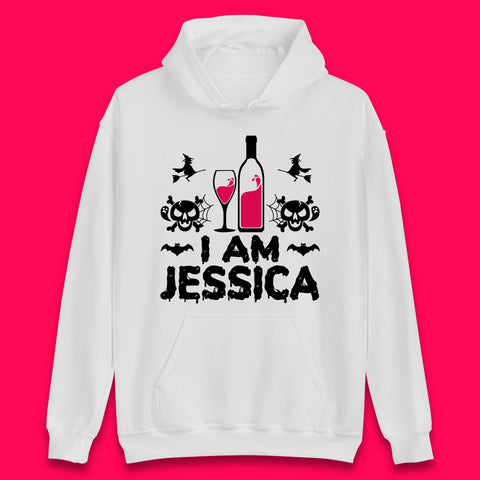 Personalised Halloween Your Name Funny Wine Drinking Scary Skull Drink Lover Unisex Hoodie