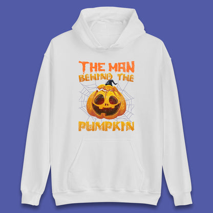 The Man Behind The Pumpkin Halloween Pregnancy Baby Announcement New Dad Gift Unisex Hoodie