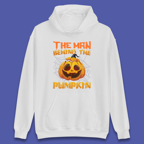 The Man Behind The Pumpkin Halloween Pregnancy Baby Announcement New Dad Gift Unisex Hoodie