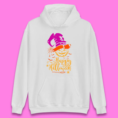 Happy Halloween Witch Hat Pumpkin Horror Scary Jack-o-lantern Flying Bats Unisex Hoodie