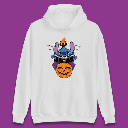 Disney Halloween Pumpkin Devil Stitch With Black Cat Horror Scary Disney Lilo & Stitch Unisex Hoodie