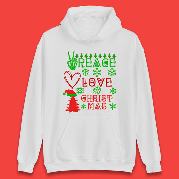 Peace Love Christmas Funny Christmas Tree Santa Hat Xmas Festive Celebration Unisex Hoodie