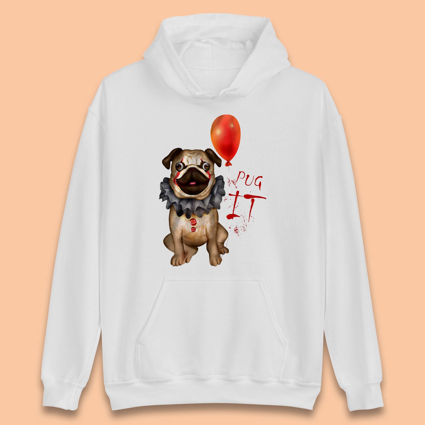 Pug IT Pennywise Clown Dog Spoof Halloween Pug Dog Costume Horror Movie Serial Killer Unisex Hoodie
