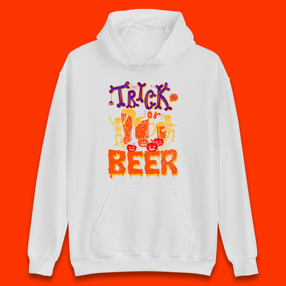Trick Or Beer Halloween Drinking Beer Lover Dancing Skeleton Drinker Halloween Party Unisex Hoodie
