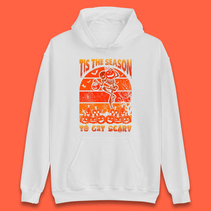 Tis The Season To Get Scary Halloween Skeleton Holding Pumpkin Buckets Spooky Vibes Unisex Hoodie