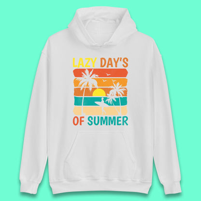 Lazy Days Of Summer Vintage Retro Sunset Surfer Beach Palm Trees Unisex Hoodie