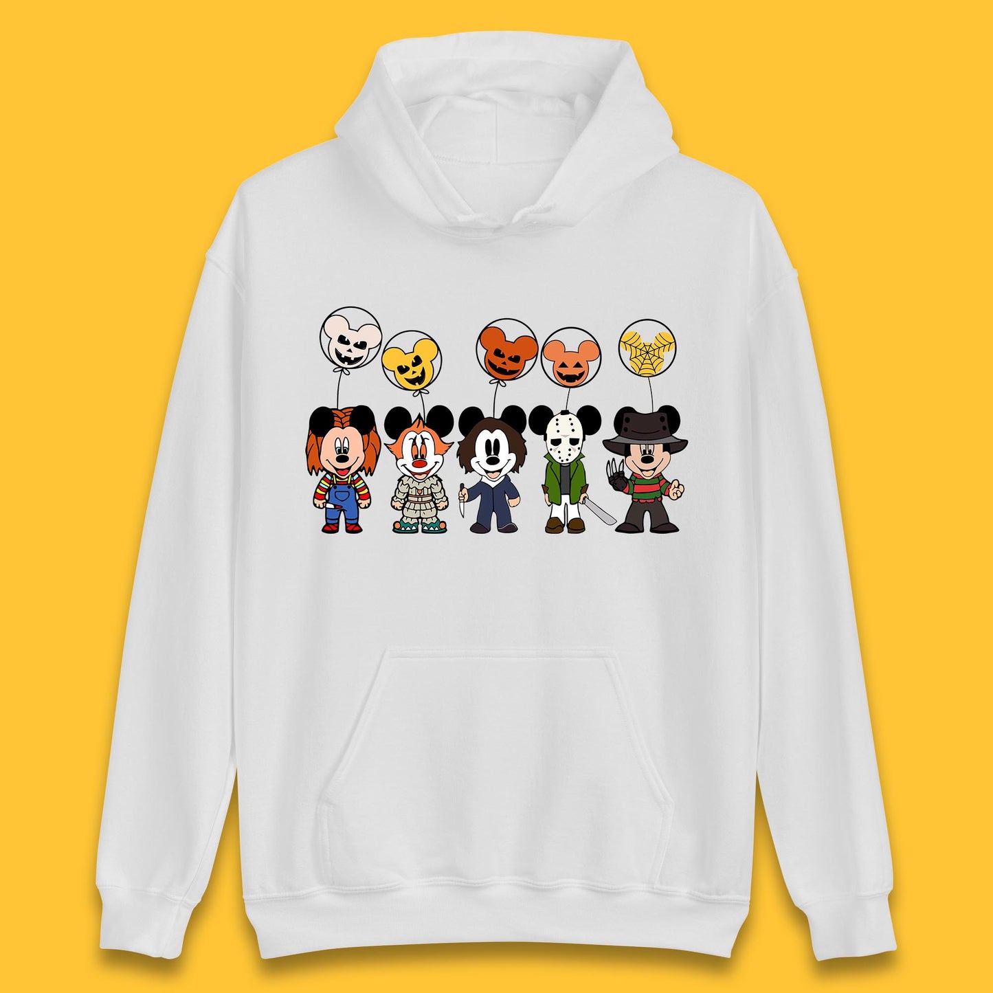 Disney Halloween Friends Horror Movie Characters Mickey Mouse Balloons Unisex Hoodie