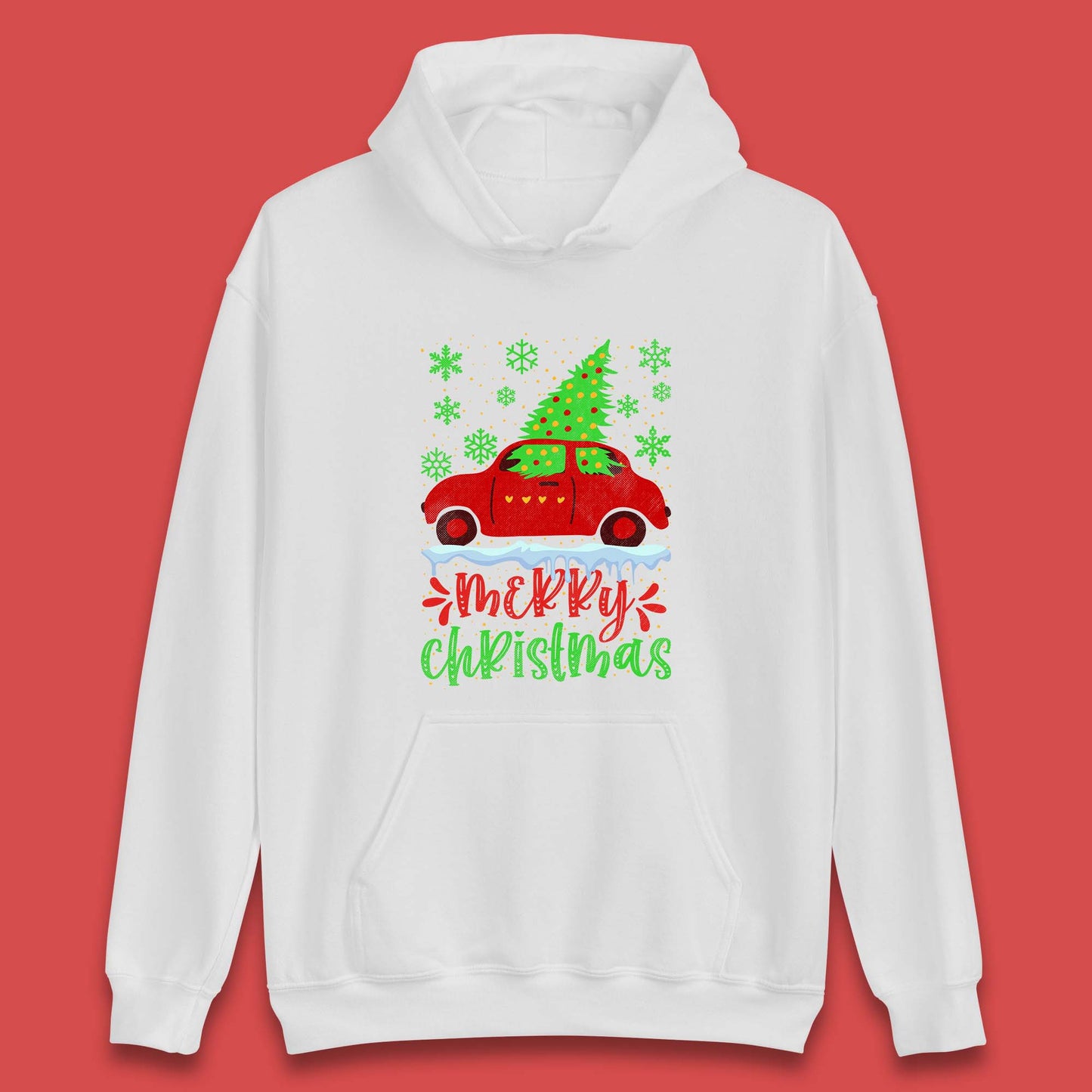 merry christmas red car hoodie