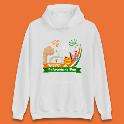 Happy India Independence Day 15th August Patriotic Indian Flag India Architectural Landmarks Unisex Hoodie