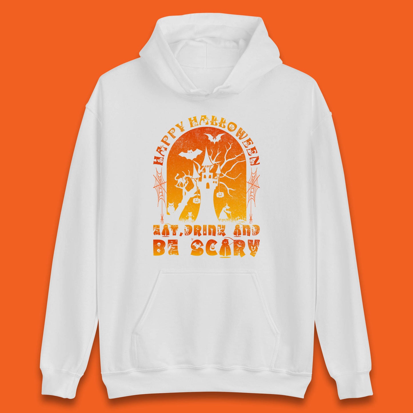 Happy Halloween Eat Drink And Be Scary Spooky Horror Hunted House Festive Gift Unisex Hoodie