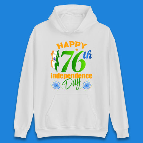 Happy India 76th Independence Day 15th August Patriotic Indian Flag Unisex Hoodie