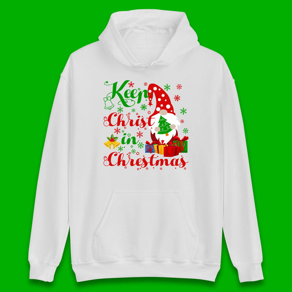 Keep Christ In Christmas Xmas Gnome Holding Tree Faith Christmas Unisex Hoodie