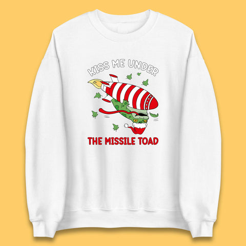 Kiss Me Under The Missile Toad Funny Christmas Holiday Joke Xmas Frog Santa Meme Unisex Sweatshirt