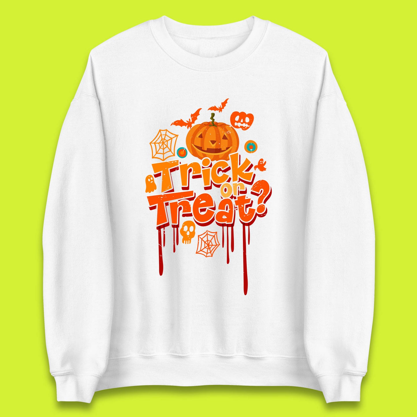 Trick Or Treat Halloween Pumpkin Blood Dripping Horror Scary Spooky Season Unisex Sweatshirt