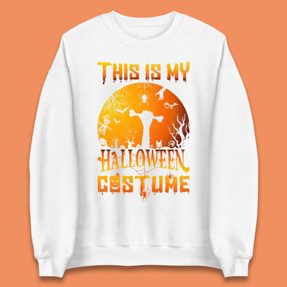 This Is My Halloween Costume Zombie Hand Rising Out Of A Graveyard & Holding Bone In Spooky Night Unisex Sweatshirt