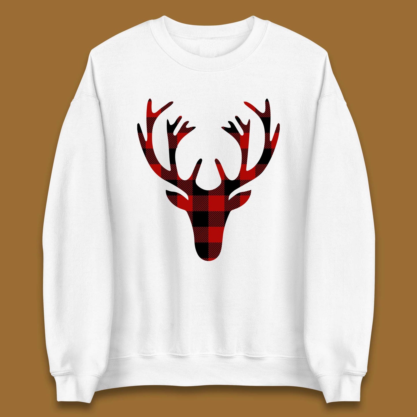 merry christmas buffalo plaid deer head sweatshirt
