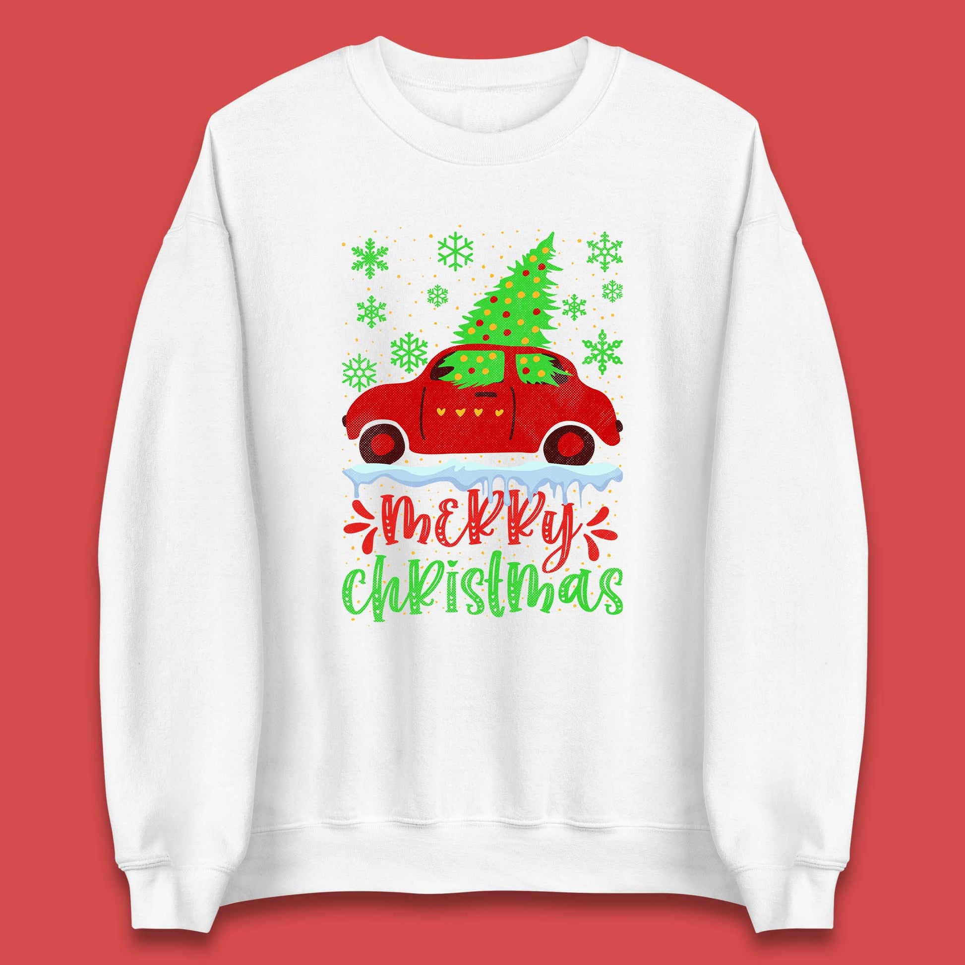 merry christmas red car sweatshirt