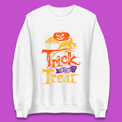 Halloween Trick Or Treat Horror Scary Evil Pumpkin With Zombie Hands Unisex Sweatshirt