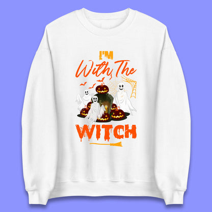 I'm With The Witch Halloween Ghosts With Jack-O-Lantern Horror Pumpkins Unisex Sweatshirt