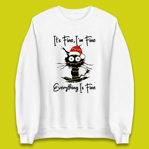 It's Fine I'm Fine Everything Is Fine Christmas Cat Sarcastic Holiday Electrocuted Cat Meme Xmas Unisex Sweatshirt