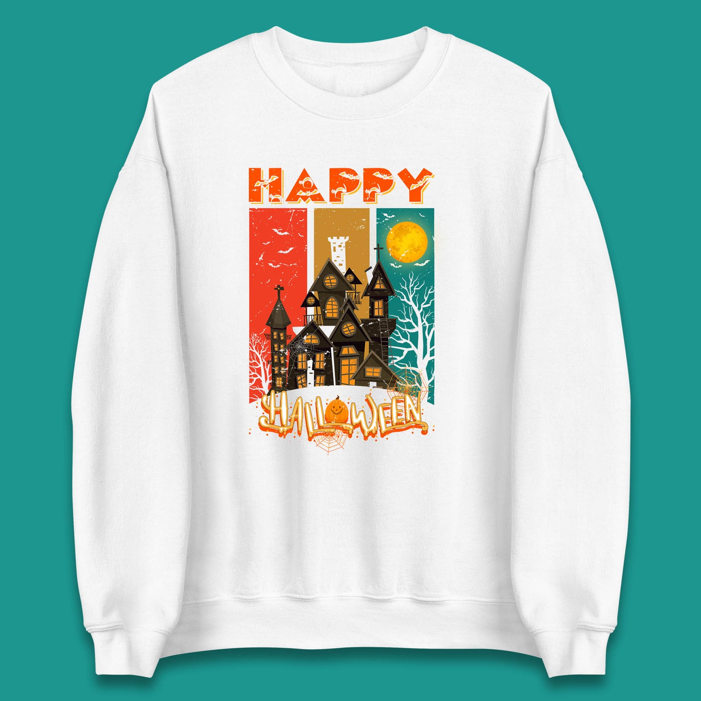 Happy Halloween Vintage Style Horror Scary Haunted House Unisex Sweatshirt
