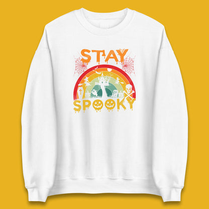 Stay Spooky Vintage Halloween Hunted House Dark Night Full Moon And Flying Bats Unisex Sweatshirt