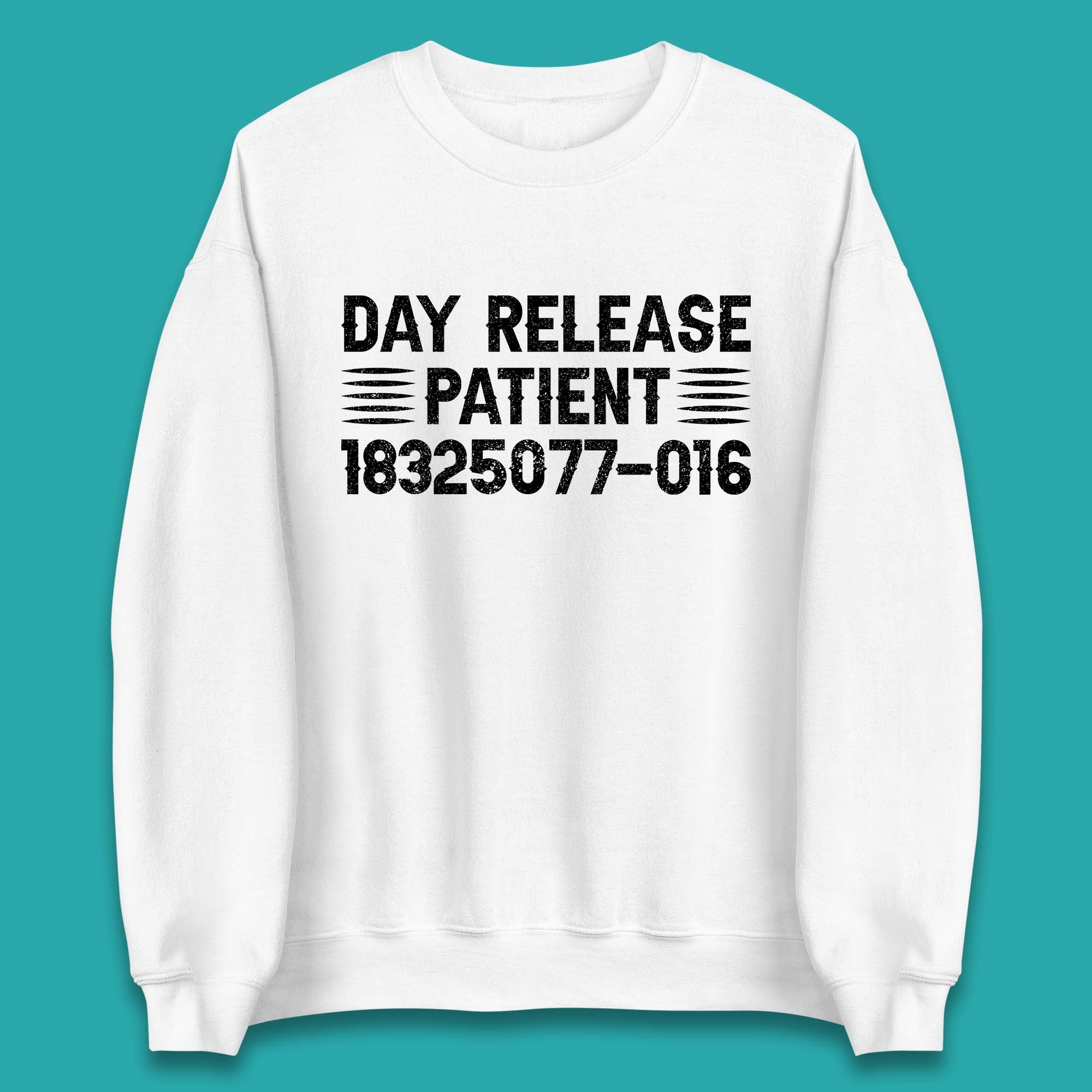 Day Release Patient Psycho Ward Halloween Mental Health Parole Jail Prison Funny Locked Up Unisex Sweatshirt